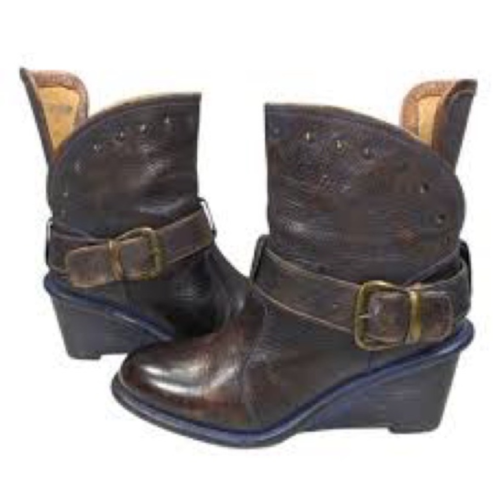 Bed Stu NWOB Brown Leather Wedge Ankle Boots